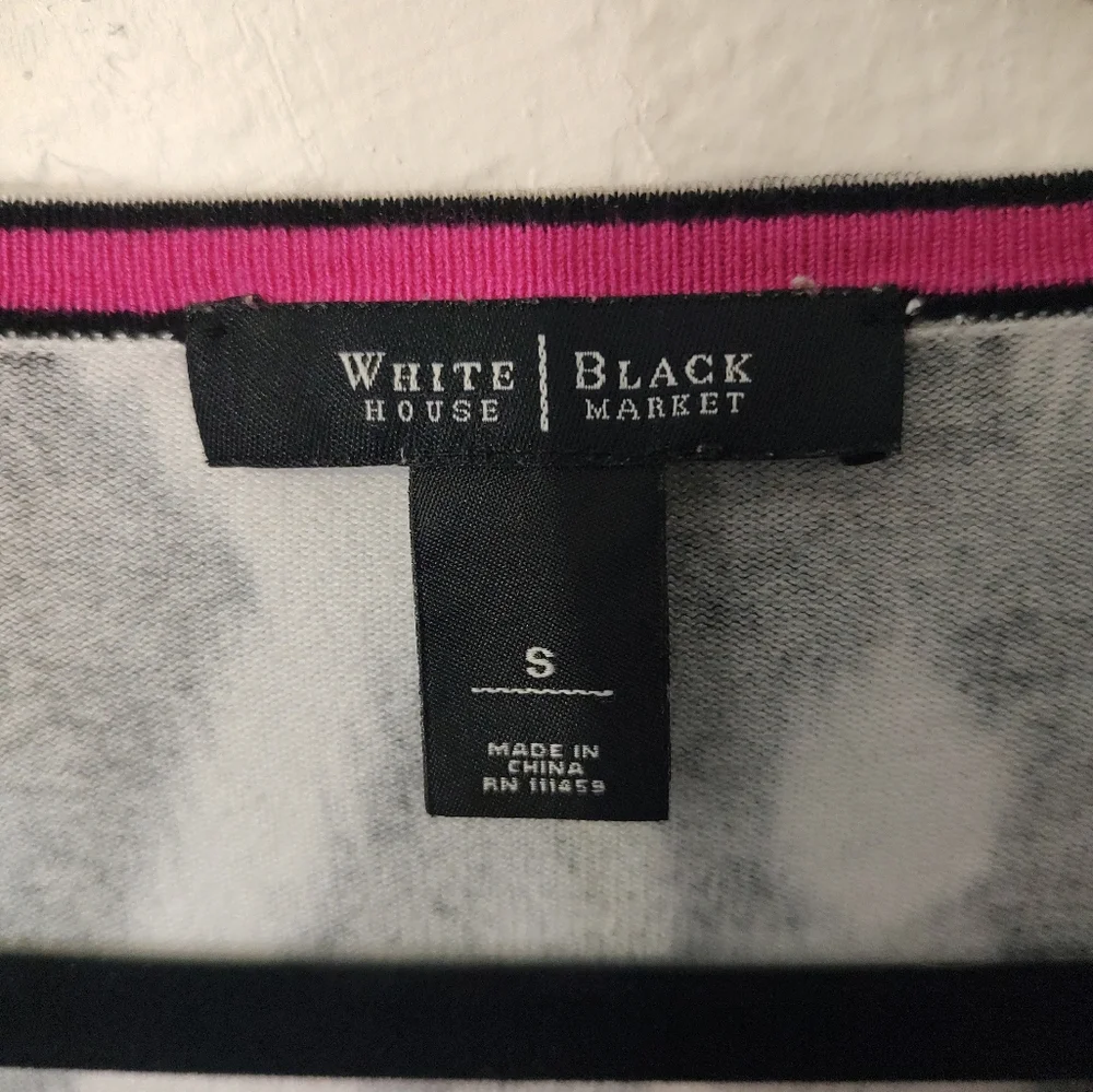 White House Black Market Black and White Cardigan with Pink Floral Design - Picture 8 of 12